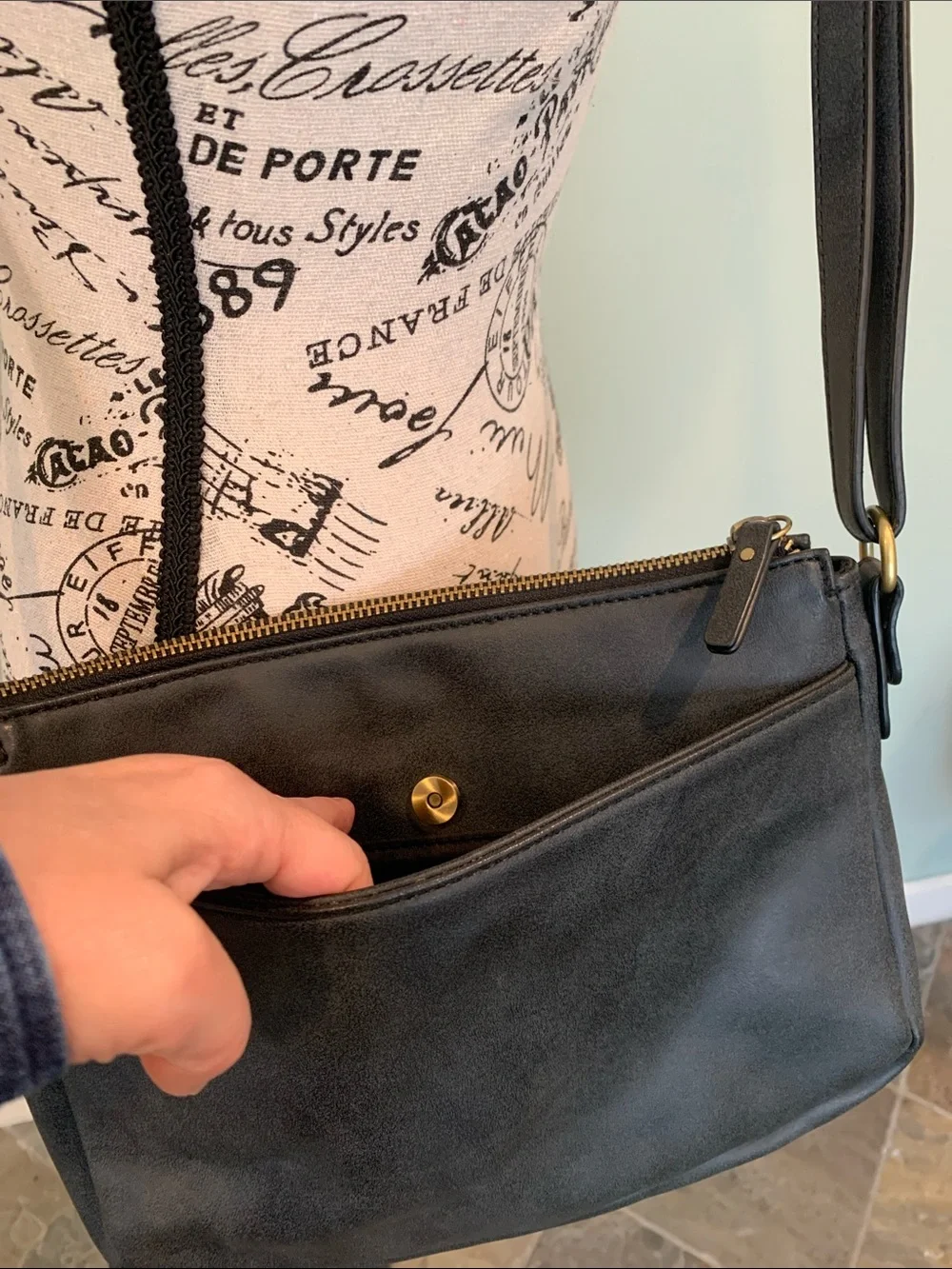 Relic by Fossil Charcoal Medium Faux Leather Multipocket Crossbody Shoulder Bag
